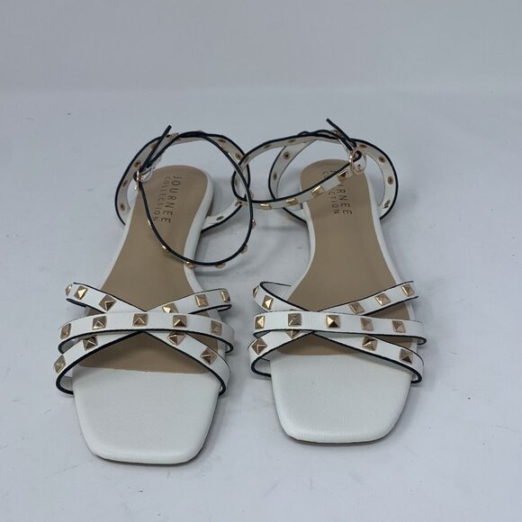 Journee Collection Zendaya 007212 Sandals Women 8.5 White Crisscross Strap S0754 - Picture 2 of 6